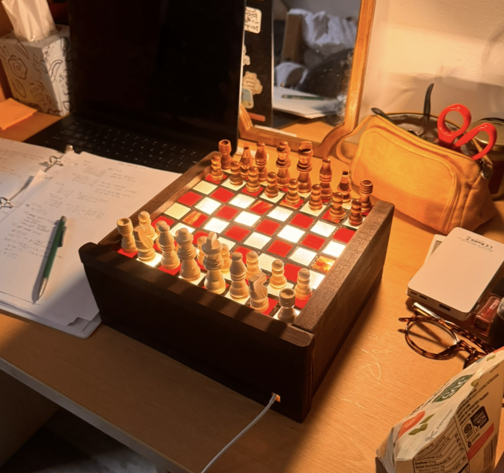Handmade stained glass chessboard